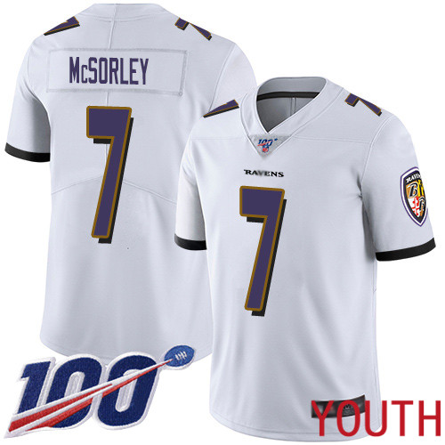 Baltimore Ravens Limited White Youth Trace McSorley Road Jersey NFL Football #7 100th Season Vapor Untouchable